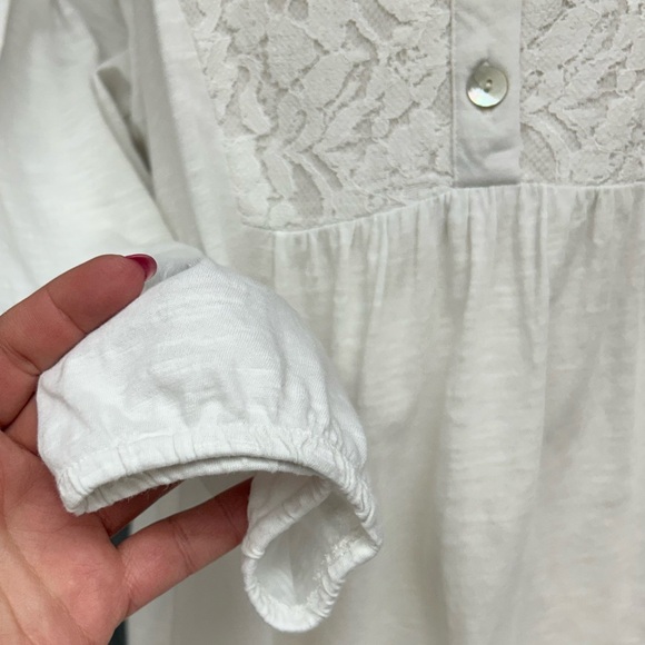 LOGO Lori Goldstein White Lace Trim Tunic Top Women’s Large Boho Cotton Long Sle - Picture 8 of 10